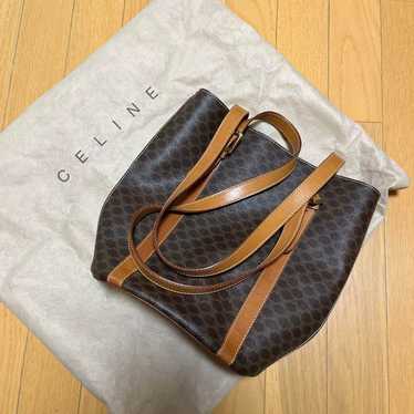 CELINE tote bag, brown canvas and leather.