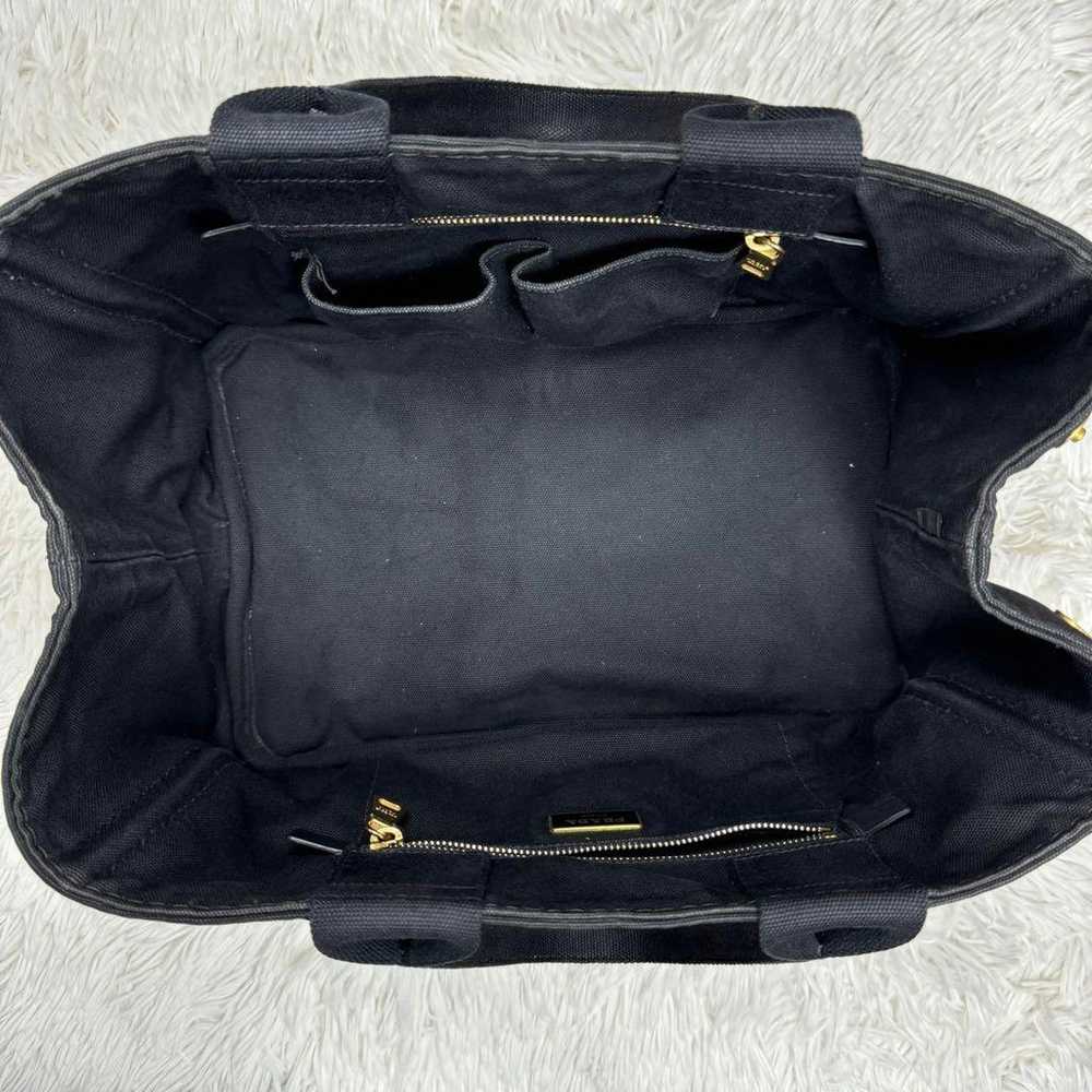 PRADA Canapa M Handbag Black Canvas A4 - image 10