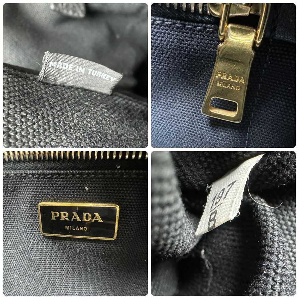 PRADA Canapa M Handbag Black Canvas A4 - image 12