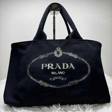 PRADA Canapa M Handbag Black Canvas A4 - image 1