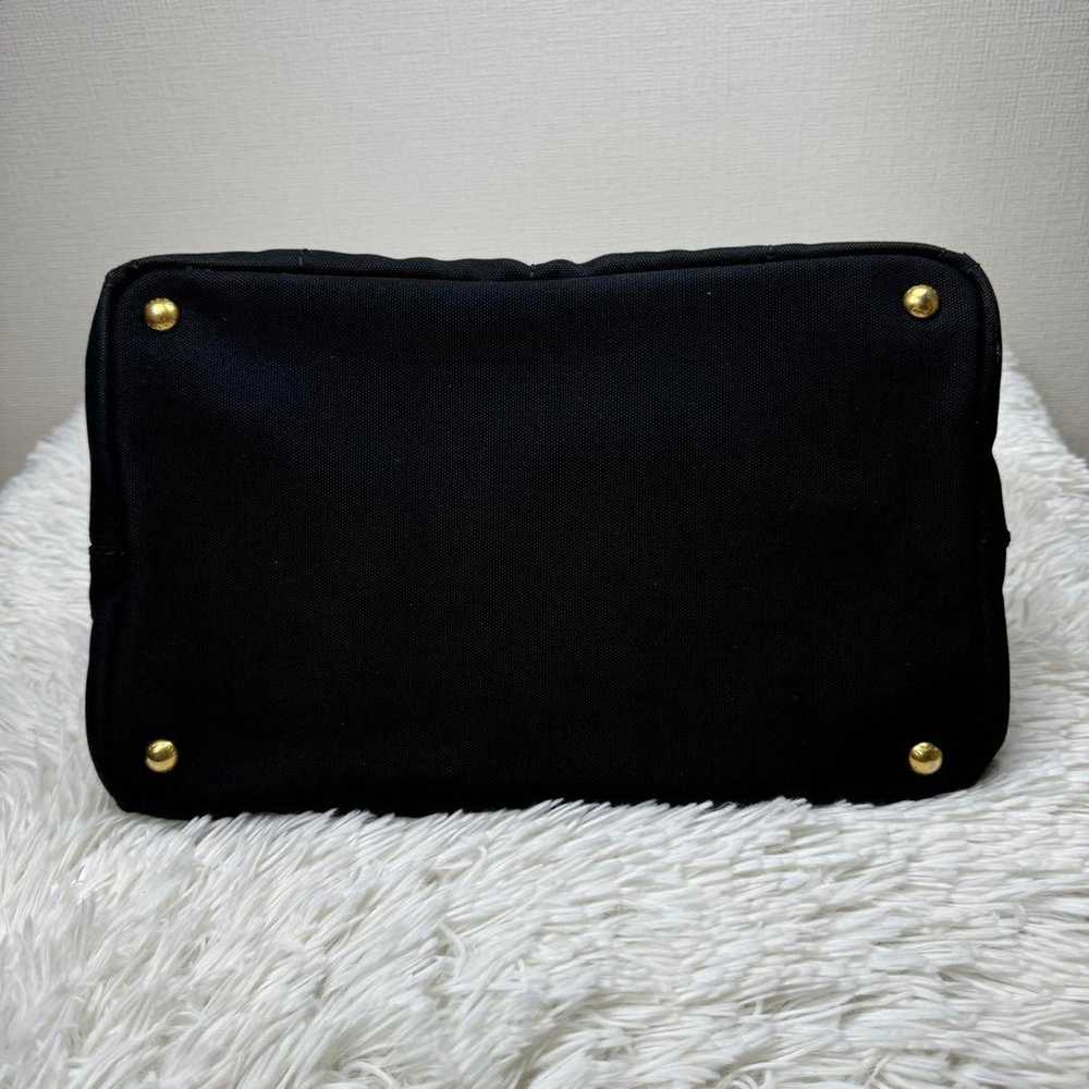 PRADA Canapa M Handbag Black Canvas A4 - image 3