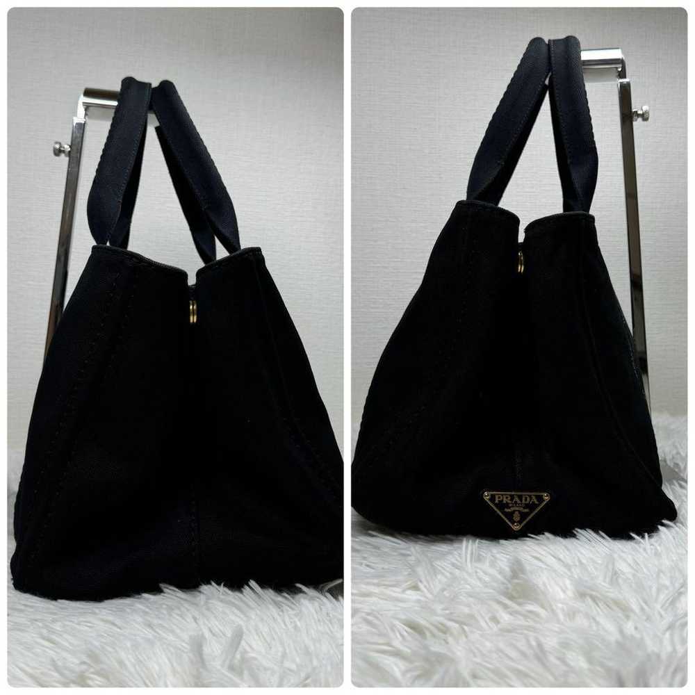 PRADA Canapa M Handbag Black Canvas A4 - image 4