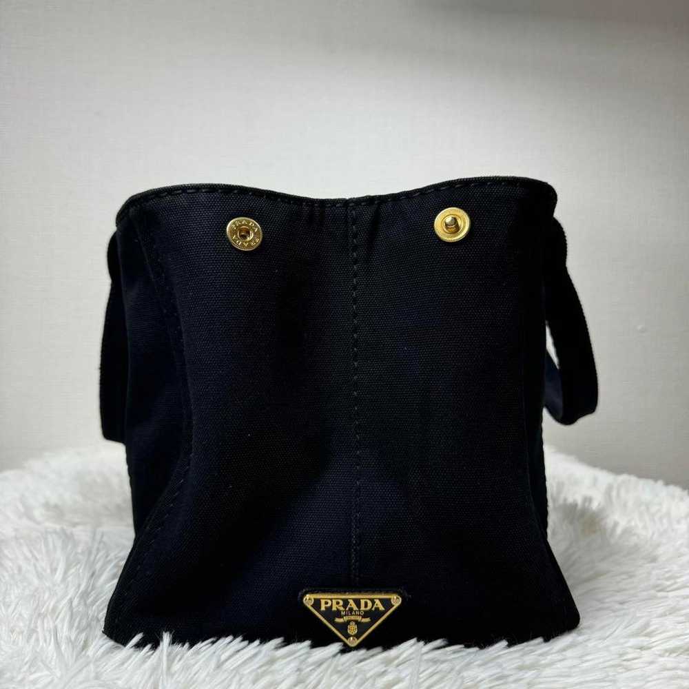 PRADA Canapa M Handbag Black Canvas A4 - image 5