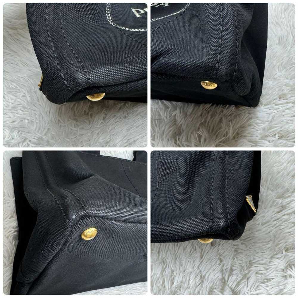 PRADA Canapa M Handbag Black Canvas A4 - image 8