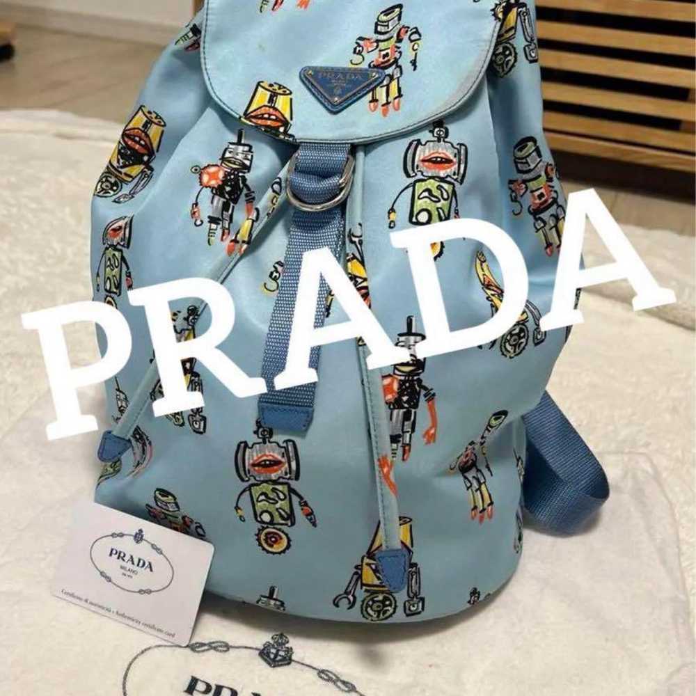 Limited edition! PRADA backpack in light blue wit… - image 1