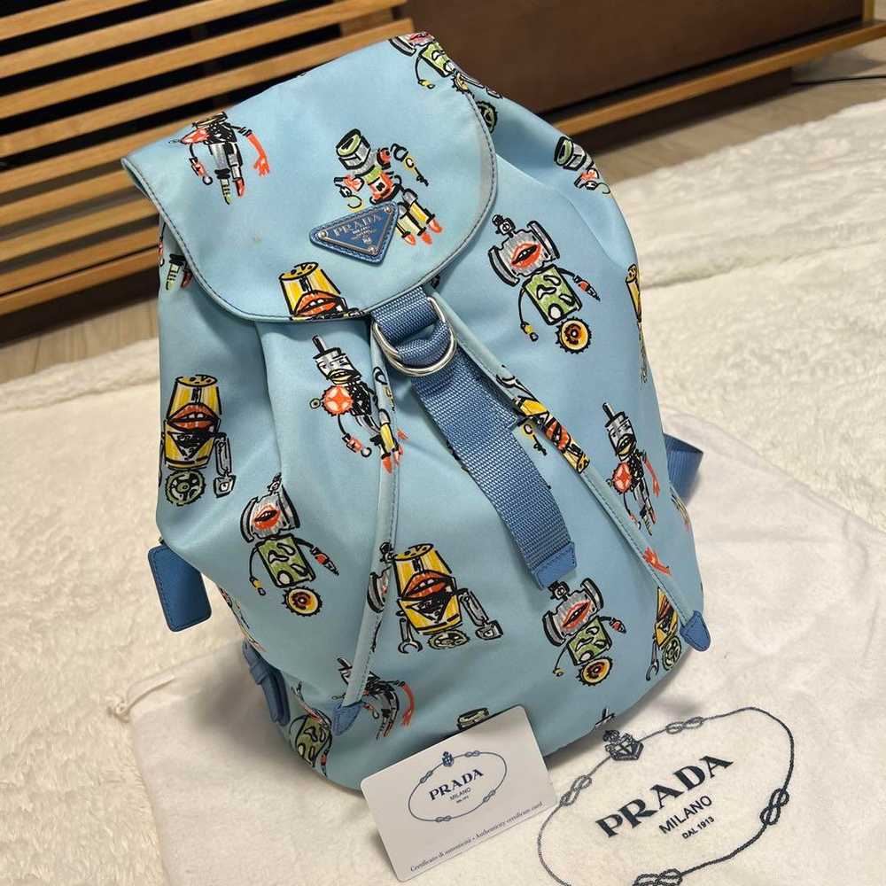 Limited edition! PRADA backpack in light blue wit… - image 2