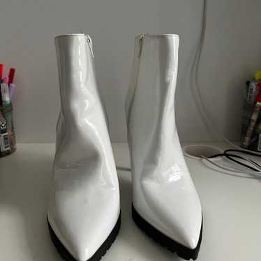 White High Heel Ankle Boots with Shiny Finish