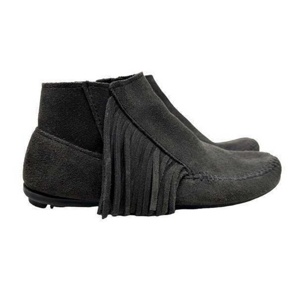 Minnetonka Lacy Fringe Suede Moccasin Boots dark … - image 1