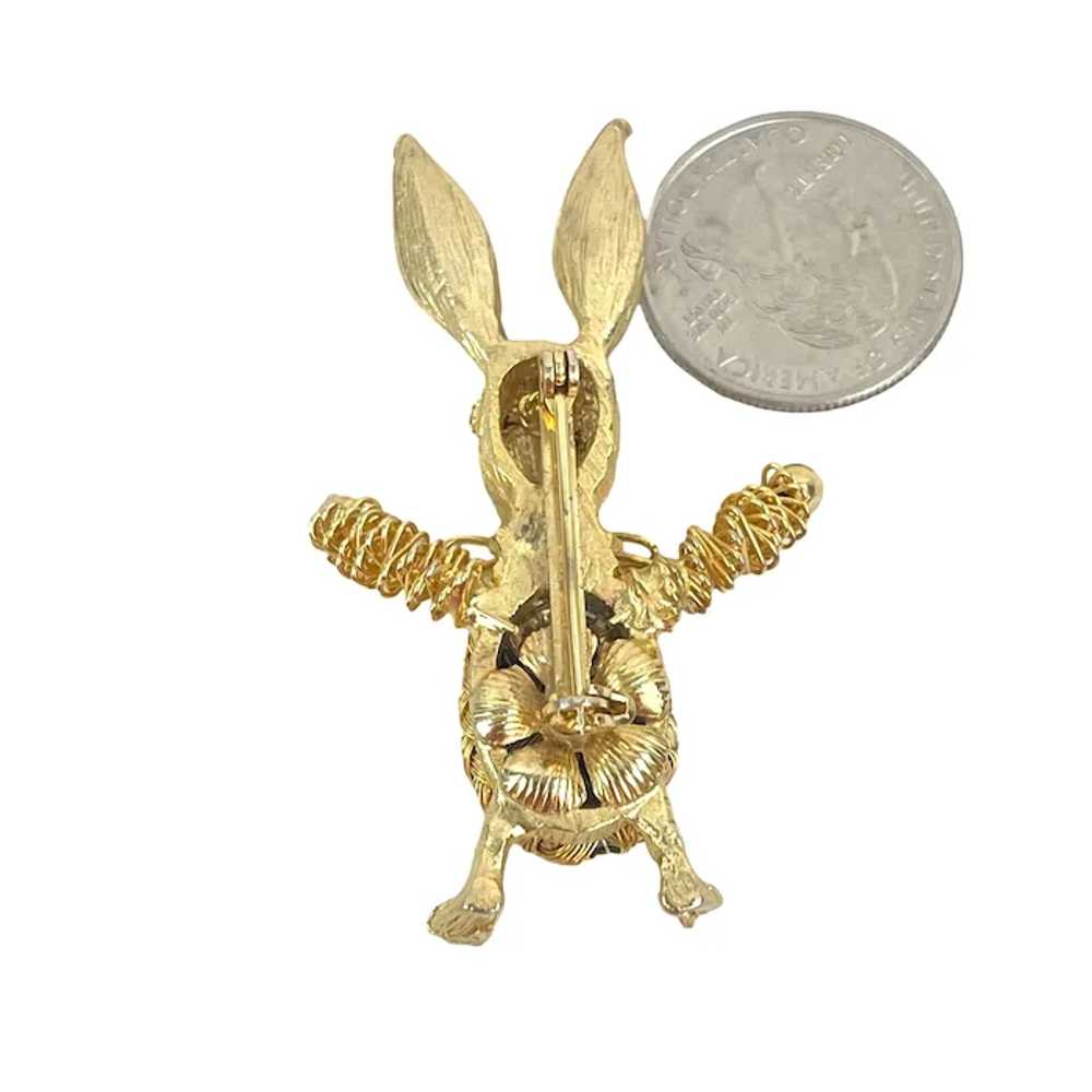 Vintage Gold Toned Bunny Brooch With Pearl Accent… - image 2