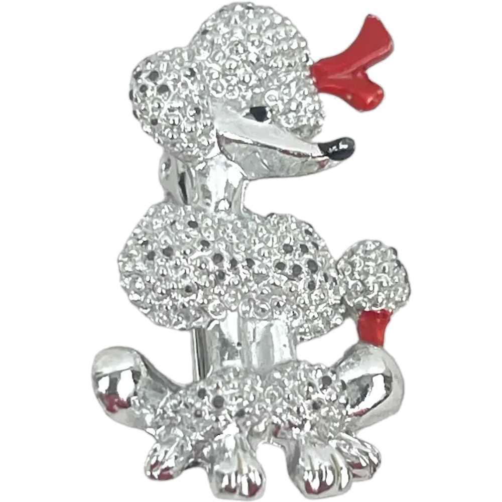 Vintage Silver and Red Poodle Brooch Pin - image 1