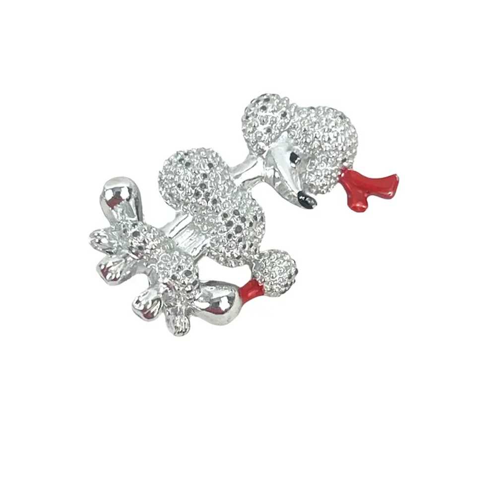 Vintage Silver and Red Poodle Brooch Pin - image 2