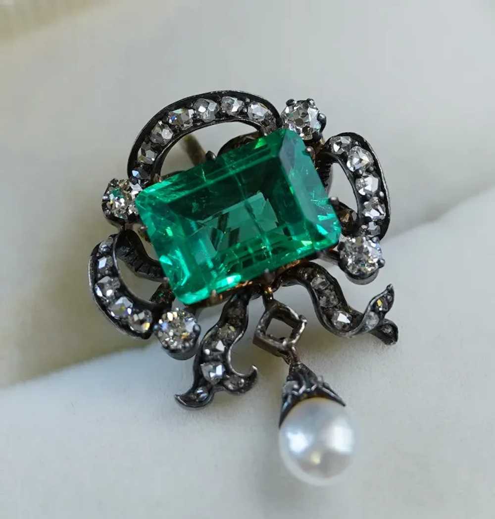 Antique Victorian No Oil Colombian Emerald, Pearl… - image 2