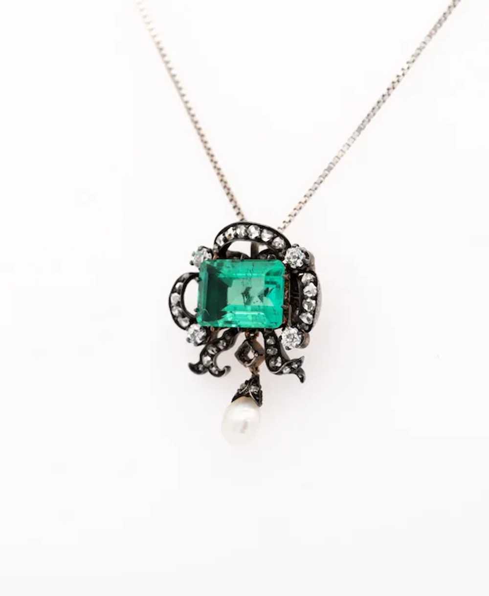 Antique Victorian No Oil Colombian Emerald, Pearl… - image 4