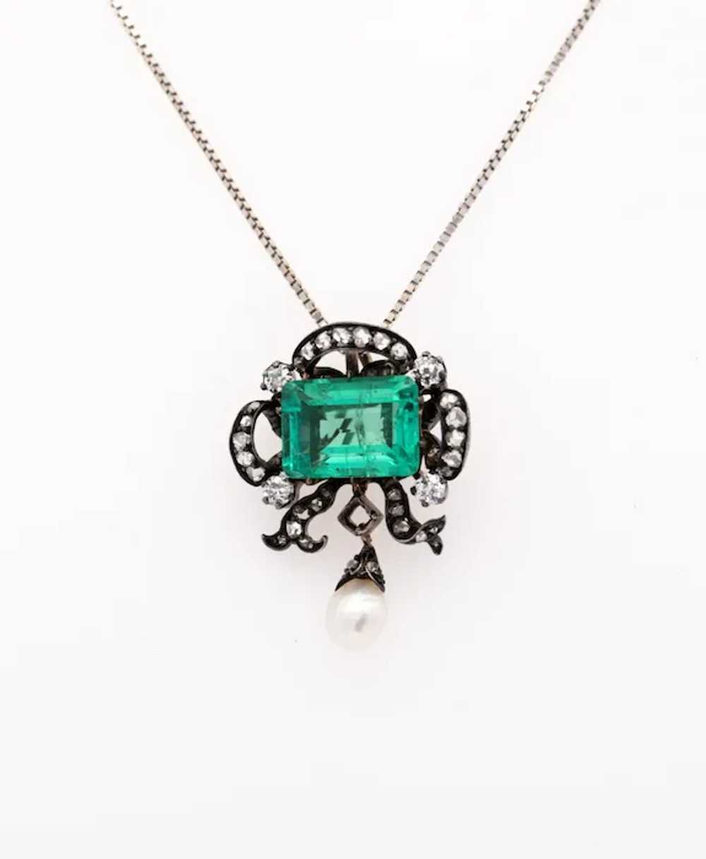 Antique Victorian No Oil Colombian Emerald, Pearl… - image 5