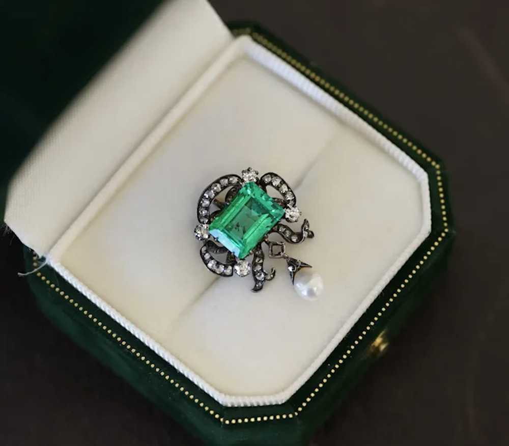 Antique Victorian No Oil Colombian Emerald, Pearl… - image 7