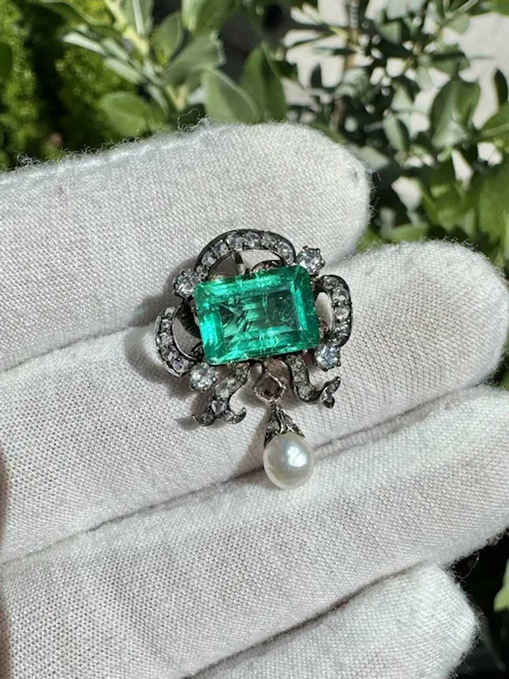 Antique Victorian No Oil Colombian Emerald, Pearl… - image 8