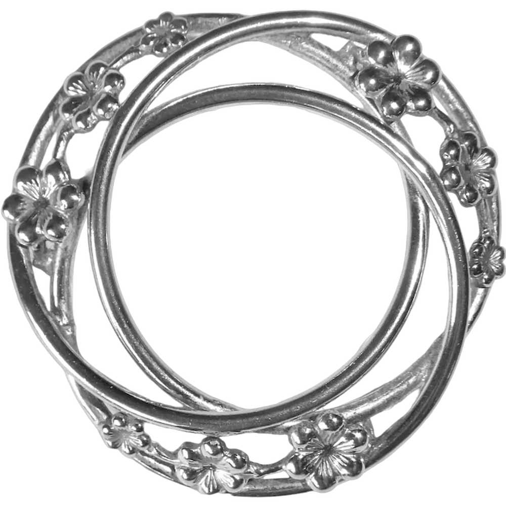 Danecraft Sterling Pin Triple Circles w Flowers - image 1