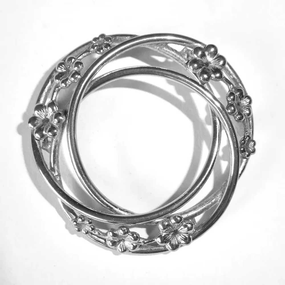 Danecraft Sterling Pin Triple Circles w Flowers - image 2