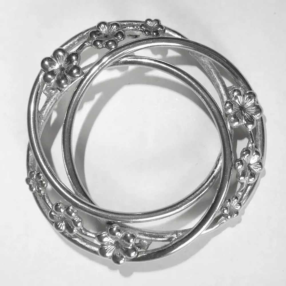 Danecraft Sterling Pin Triple Circles w Flowers - image 4