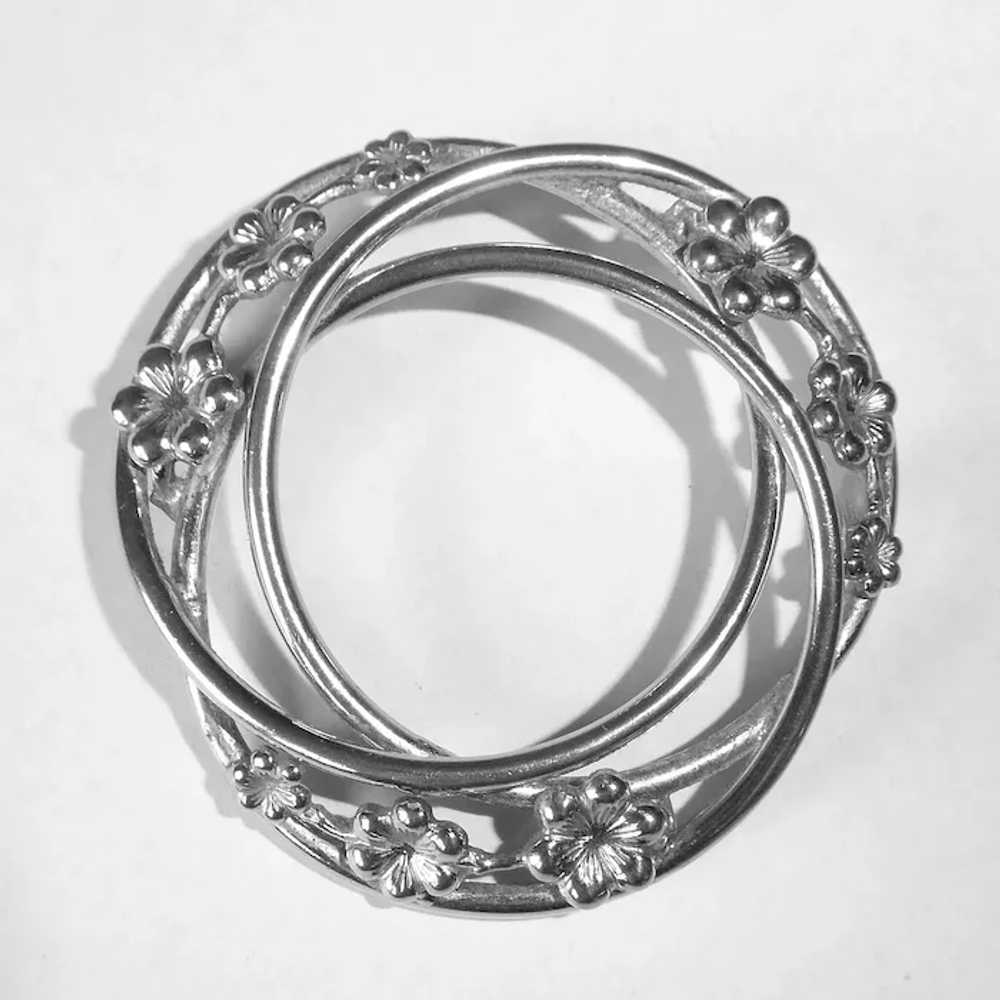 Danecraft Sterling Pin Triple Circles w Flowers - image 5