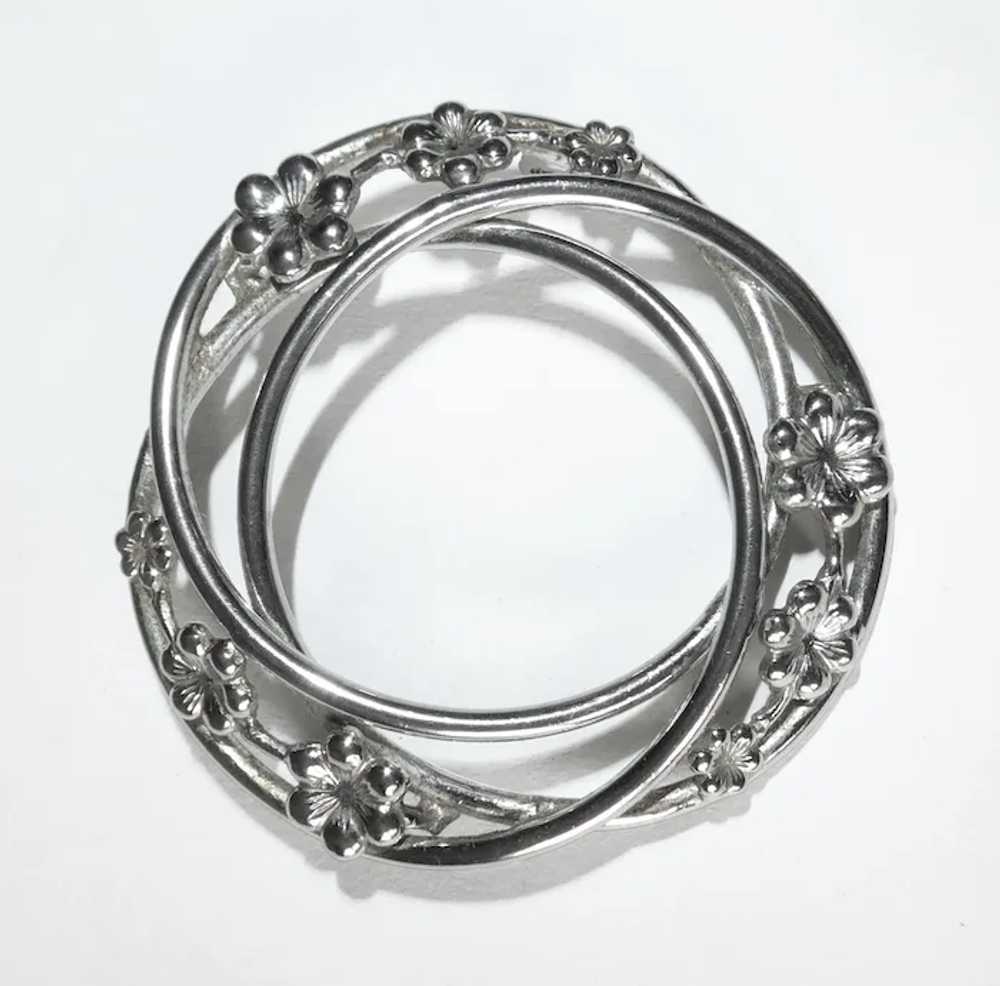 Danecraft Sterling Pin Triple Circles w Flowers - image 7