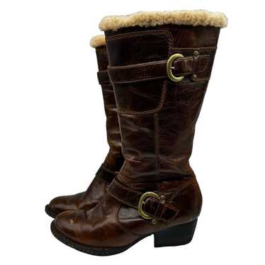 Born Womens Brown Leather Tall Knee Shearling Boo… - image 1