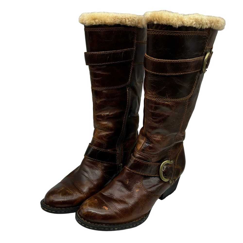 Born Womens Brown Leather Tall Knee Shearling Boo… - image 4