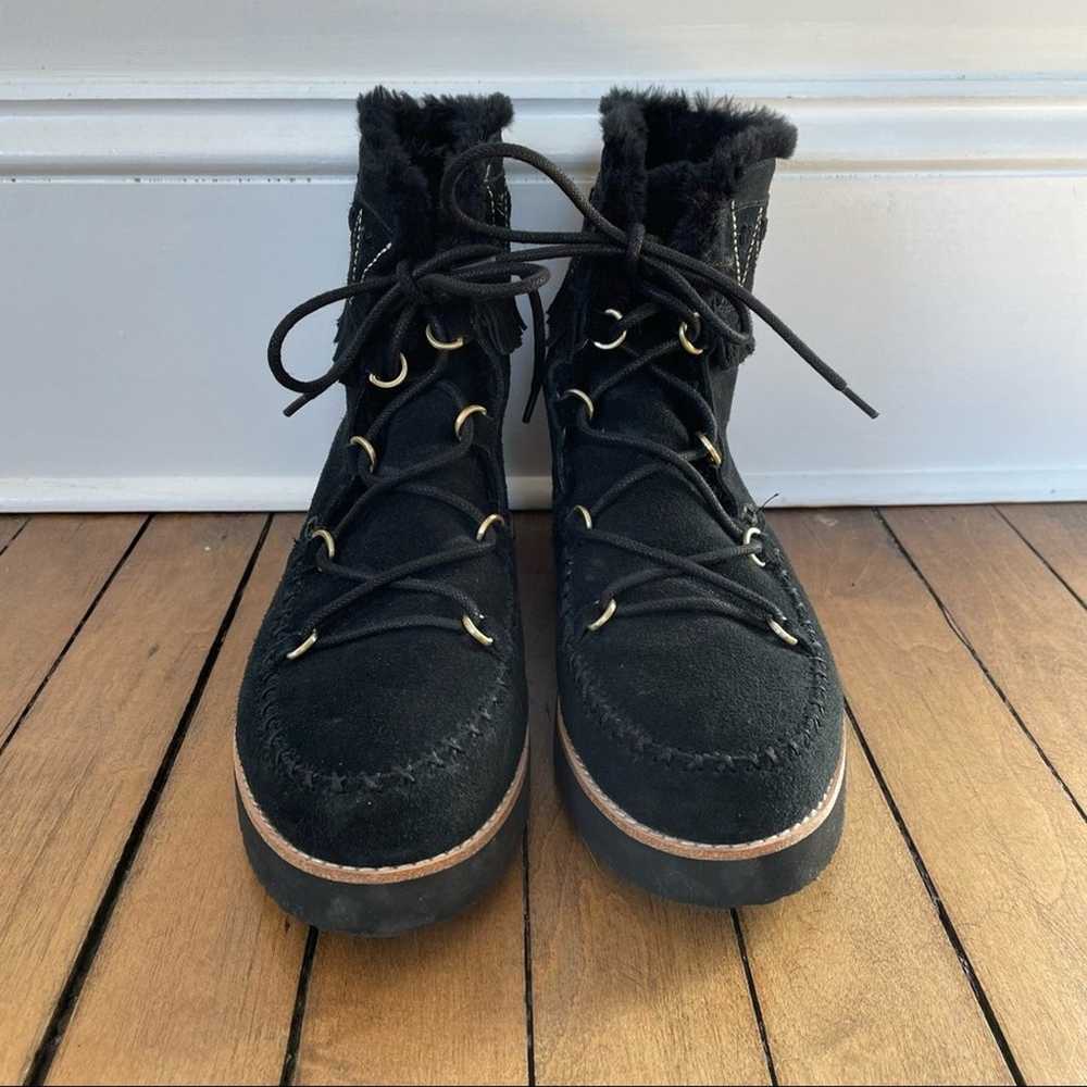 NWOT Jack Rogers Black Vera Suede Lace Up Fur Lin… - image 3