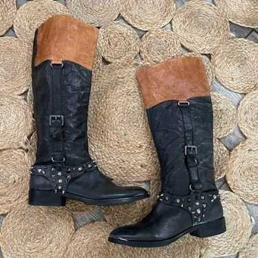 Sam Edelman Park Two Tone Studded Saddle Boots 7.5