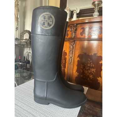 Tory Burch Black Rubber Tall Rain Boots Womens Si… - image 1