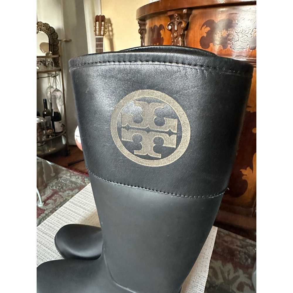 Tory Burch Black Rubber Tall Rain Boots Womens Si… - image 2