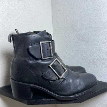 Frye Sabrina double buckle black leather boots