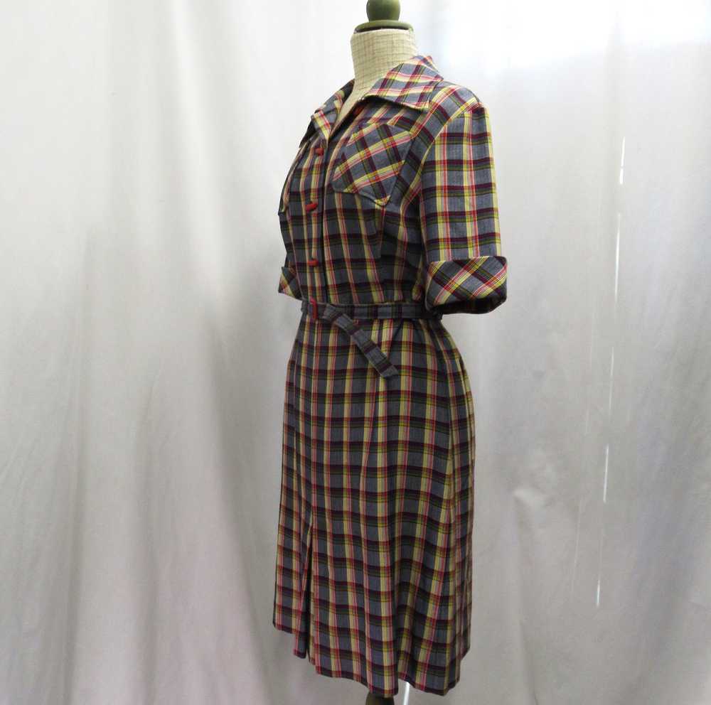 Dark blue-red-yellow checked dress from the 70s, … - image 3