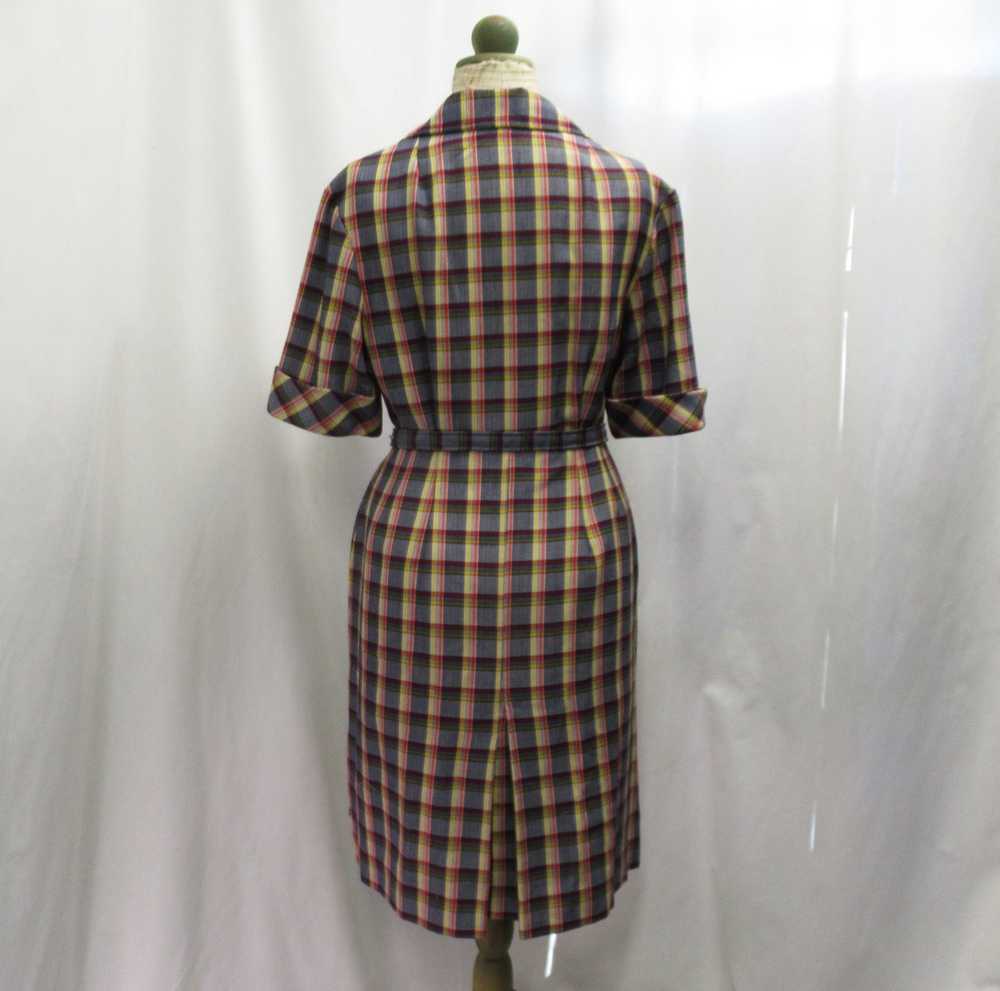 Dark blue-red-yellow checked dress from the 70s, … - image 4