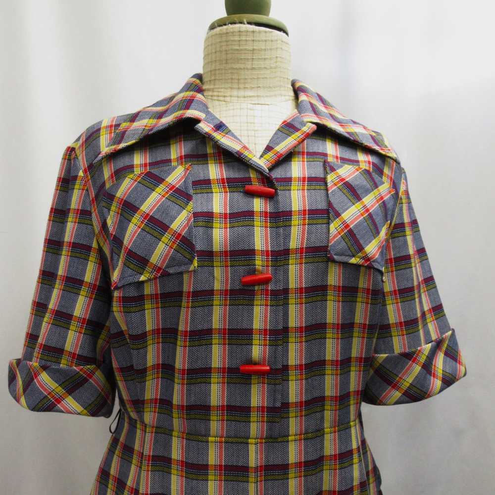 Dark blue-red-yellow checked dress from the 70s, … - image 5