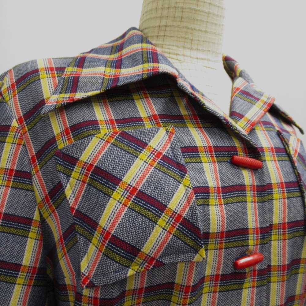 Dark blue-red-yellow checked dress from the 70s, … - image 6