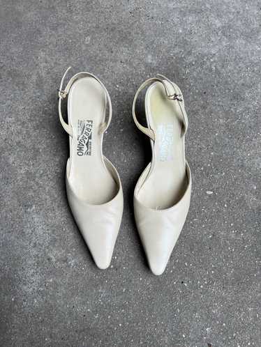 white pearly ferragamo kitten heels