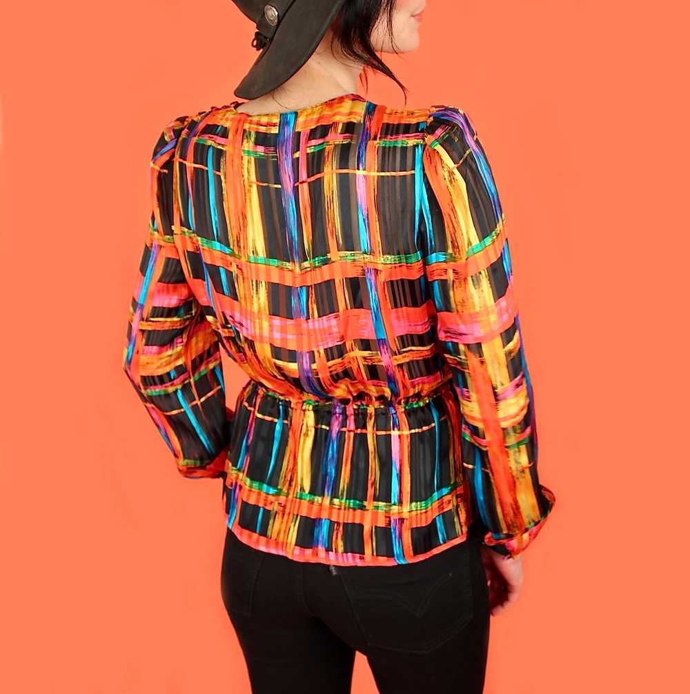 Vintage 80's Black Rainbow Silk Blouse - image 4