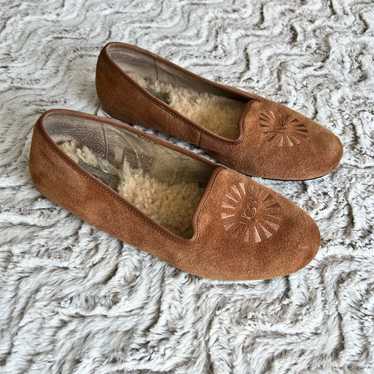 UGG Alloway Chestnut Brown Suede Shearling Ballet 