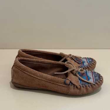 Minnetonka El Paso Brown Suede Aztec Moccasins -6