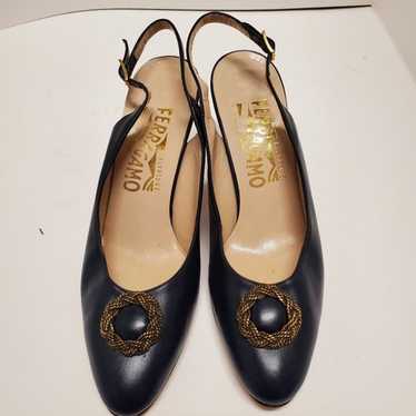 Salvatore Ferragamo Vintage Navy Blue Shoes Size … - image 1