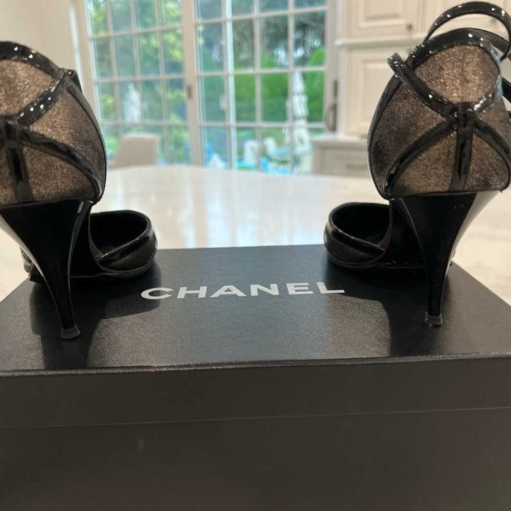 CHANEL DARK GREY METALLIC & patent leather ankle … - image 6