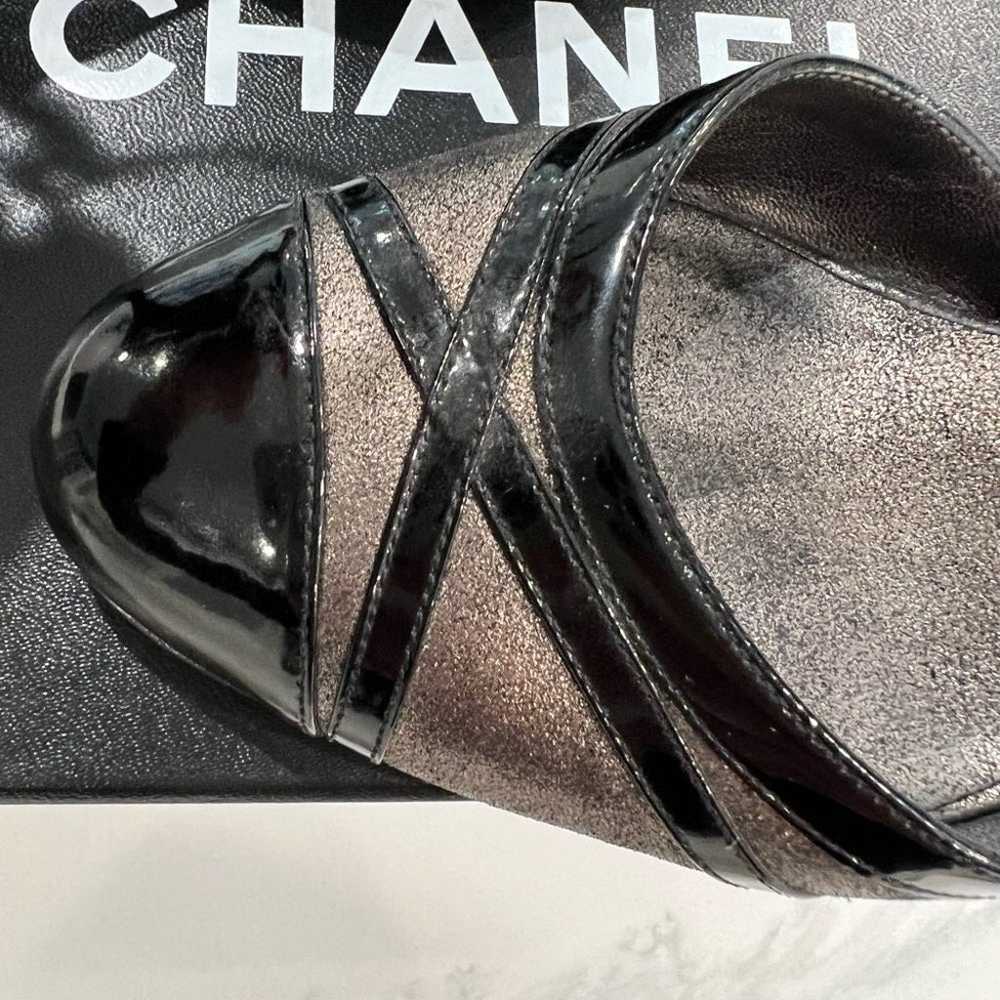 CHANEL DARK GREY METALLIC & patent leather ankle … - image 9