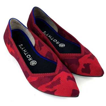 ROTHYS The Point Flats, Red Camo 2024 Slip On, Womens Size 8 Knit Shoes RETIRED!