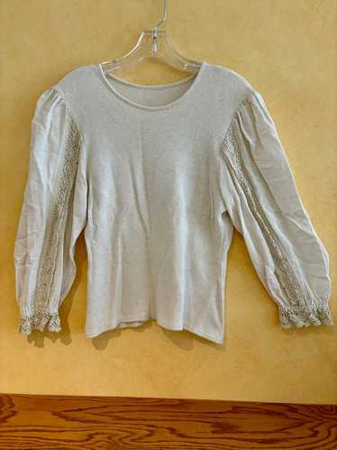 Random Vintage Gathered Puff Sleeve Rib Knit Shirt