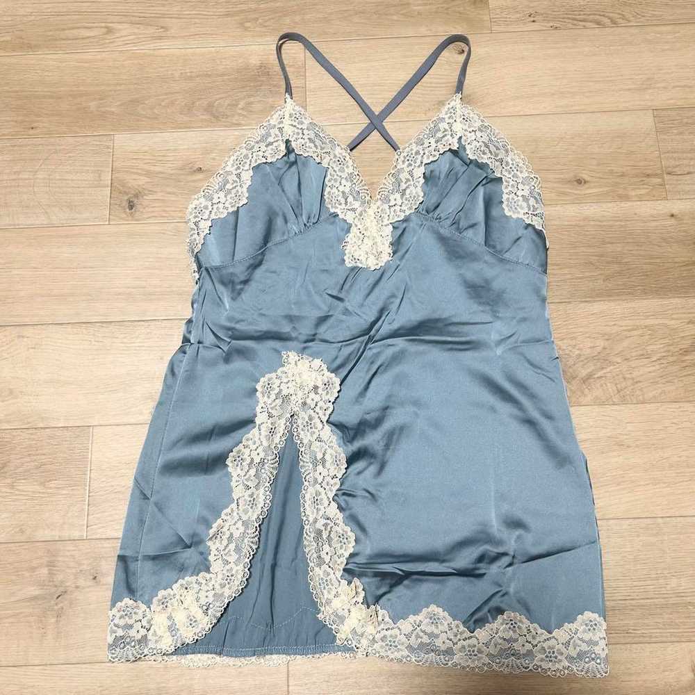 Layered Lingerie Tunic Blue Satin Lace Negligee - image 2