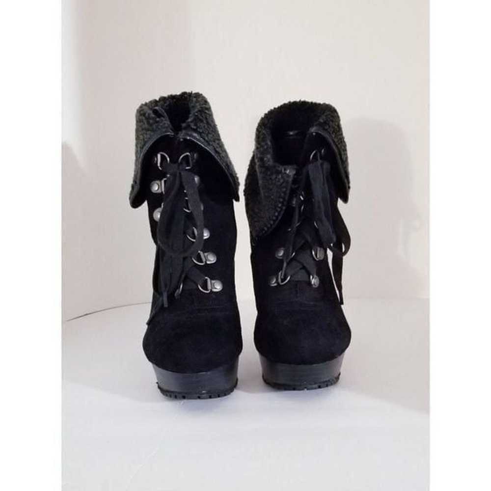 Black suede sherpa heeled booties - image 2