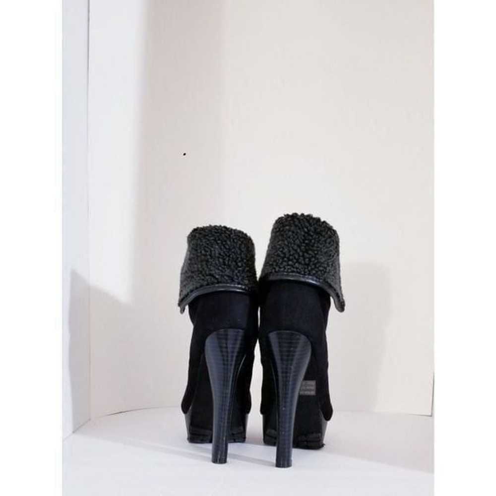 Black suede sherpa heeled booties - image 3