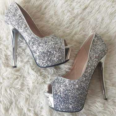 Silver glitter high heel cabaret club - image 1