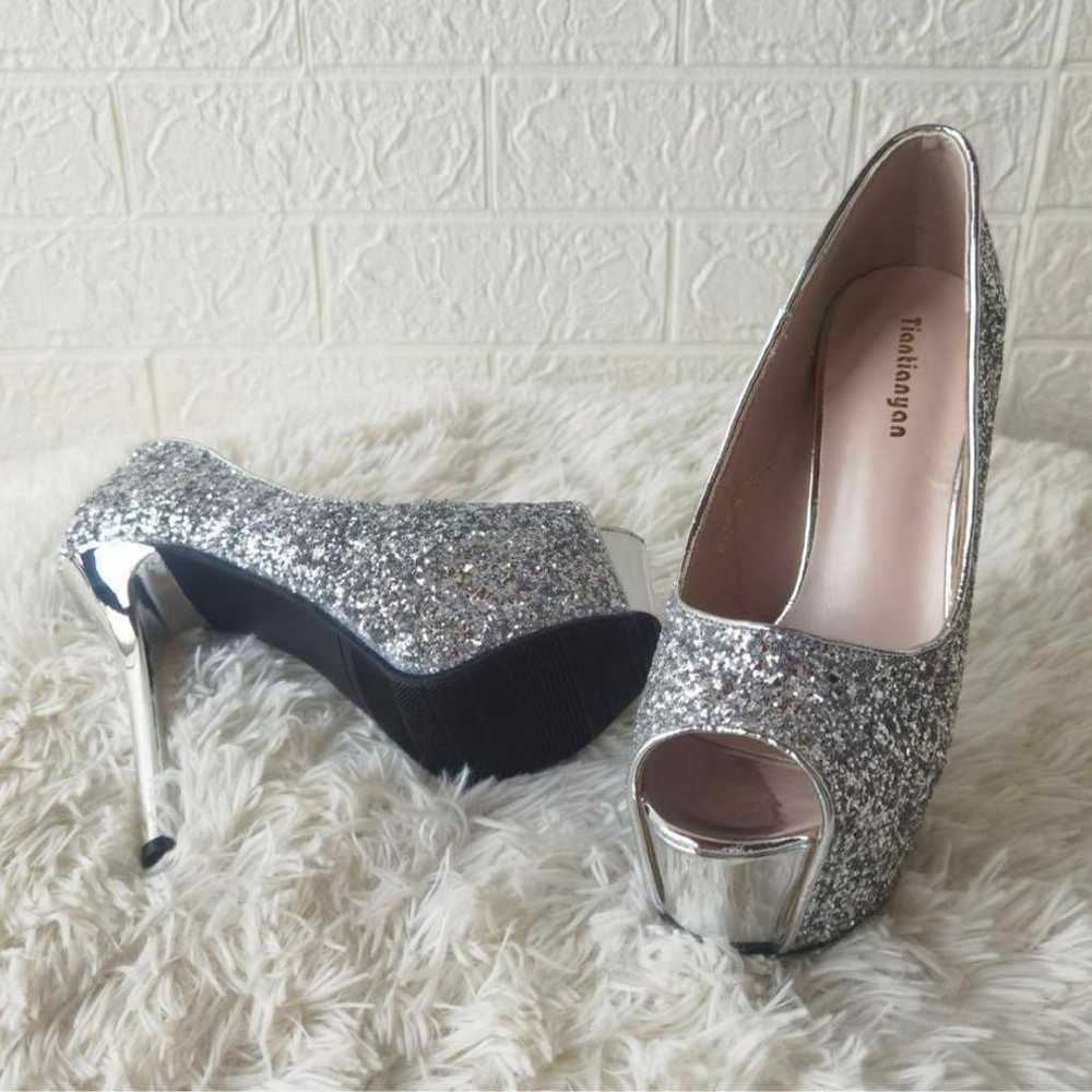 Silver glitter high heel cabaret club - image 2